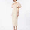 Long jacquard cloque dress, powder