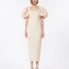 Long jacquard cloque dress, powder