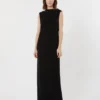 Long lightweight cady dress, black