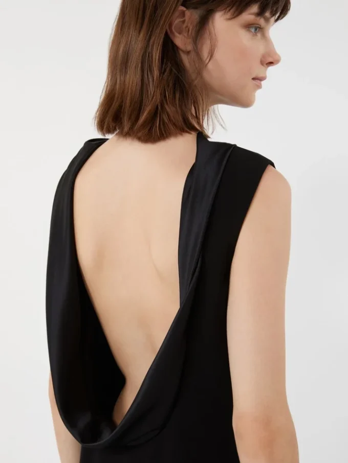 Long lightweight cady dress, black