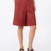 Long linen canvas bermuda shorts, brick red