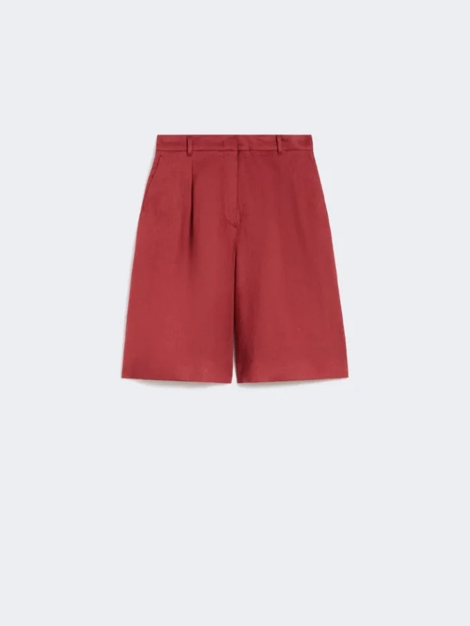 Long linen canvas bermuda shorts, brick red