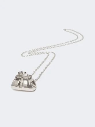 Long necklace with large pasticcino bag charm, silver