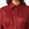Long-sleeved ramie canvas shirt, brick red