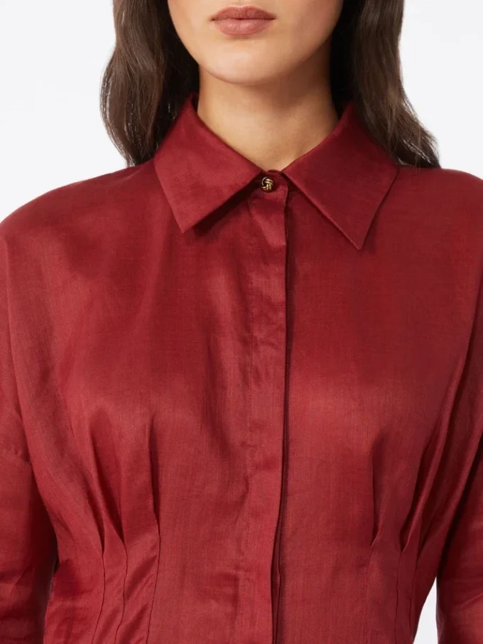 Long-sleeved ramie canvas shirt, brick red