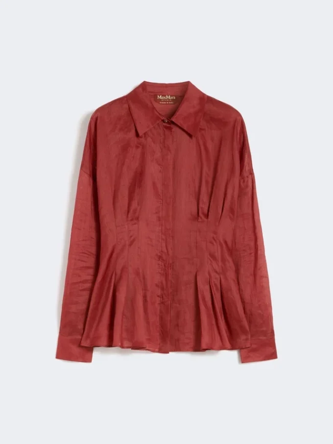 Long-sleeved ramie canvas shirt, brick red