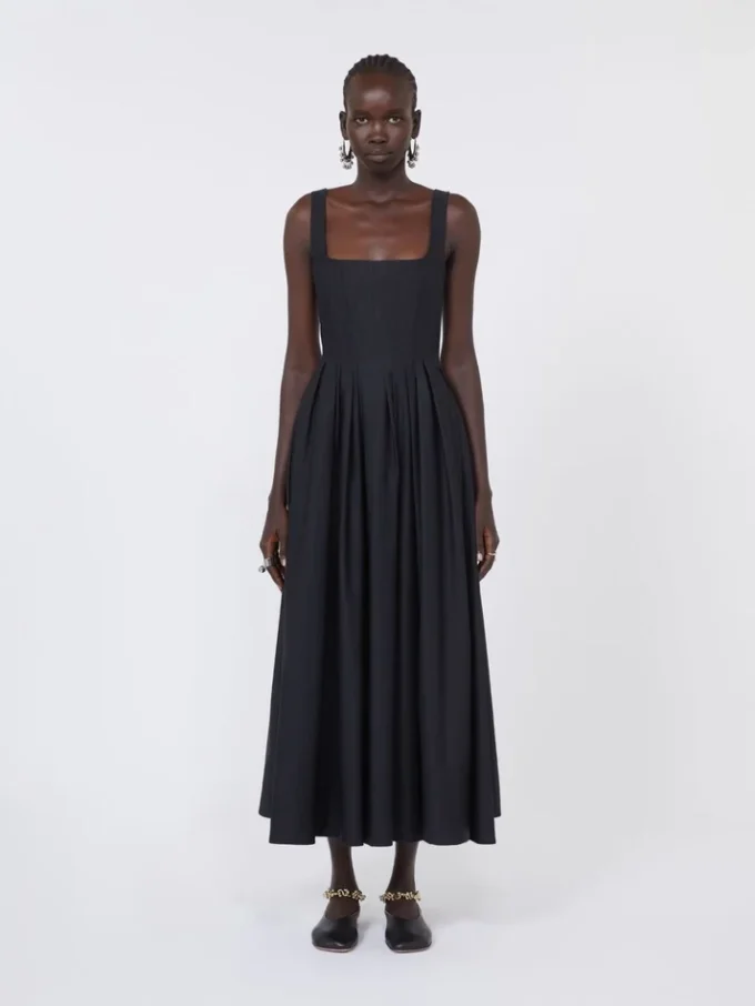 Long sleeveless pure cotton dress, black