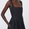 Long sleeveless pure cotton dress, black