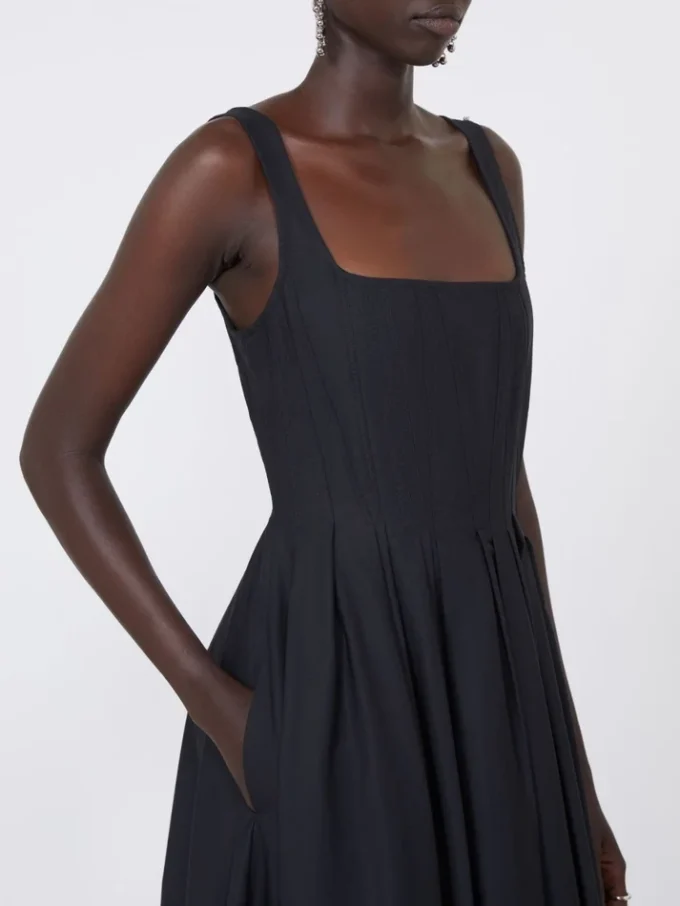 Long sleeveless pure cotton dress, black