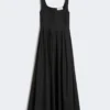 Long sleeveless pure cotton dress, black