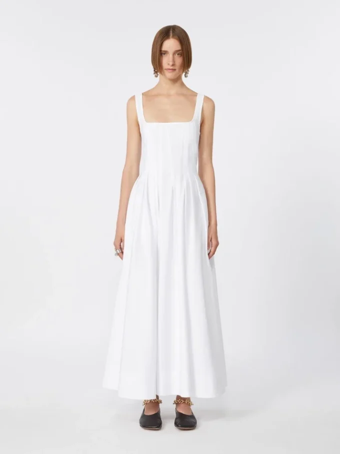 Long sleeveless pure cotton dress, optical white