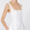 Long sleeveless pure cotton dress, optical white