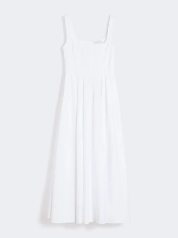 Long sleeveless pure cotton dress, optical white