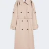 Long water-repellent twill trench coat, beige
