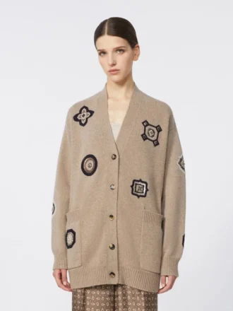 Long wool and cashmere cardigan, sand