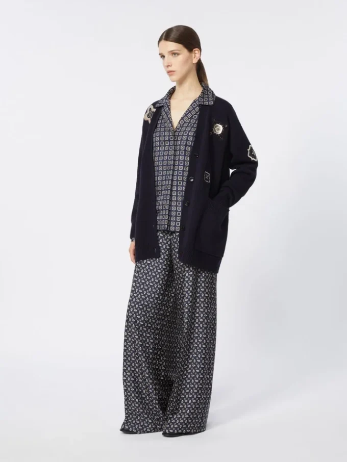 Semi-fitted printed silk shirt, ultramarine