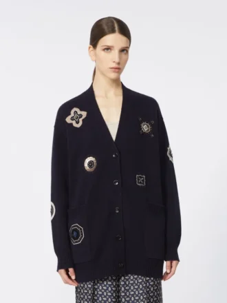 Long wool and cashmere cardigan, ultramarine