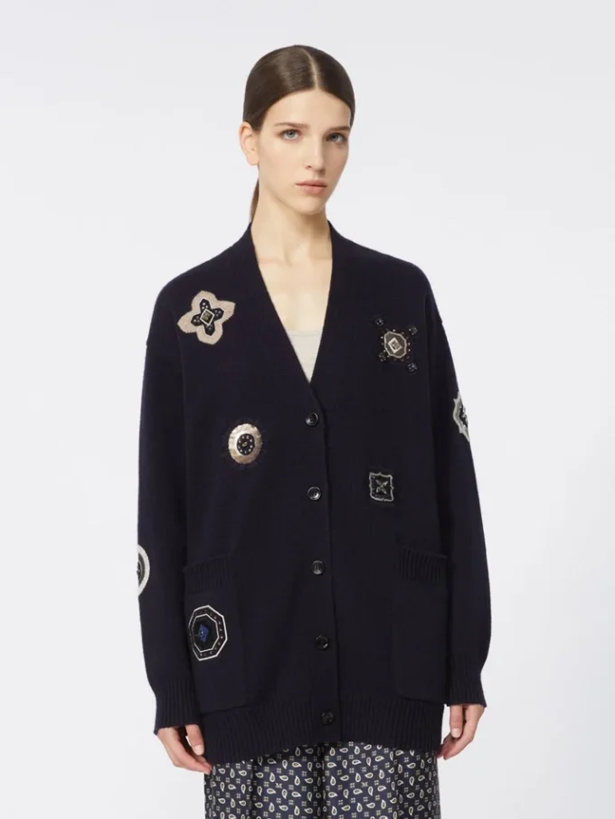 Long wool and cashmere cardigan, ultramarine