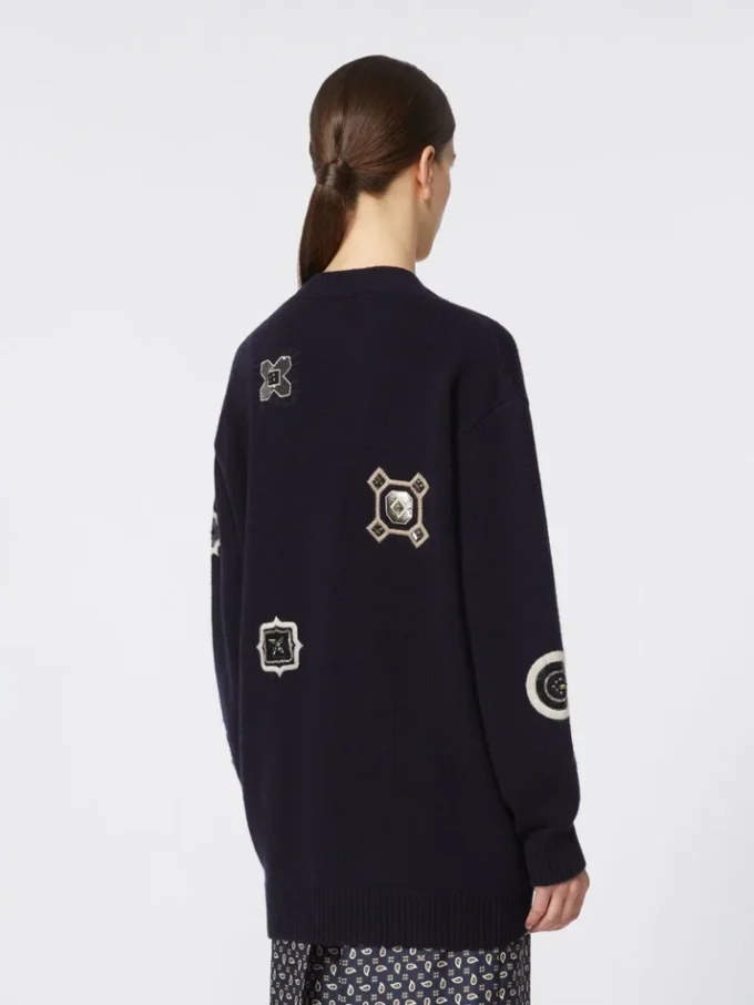 Long wool and cashmere cardigan, ultramarine