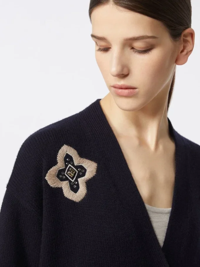 Long wool and cashmere cardigan, ultramarine