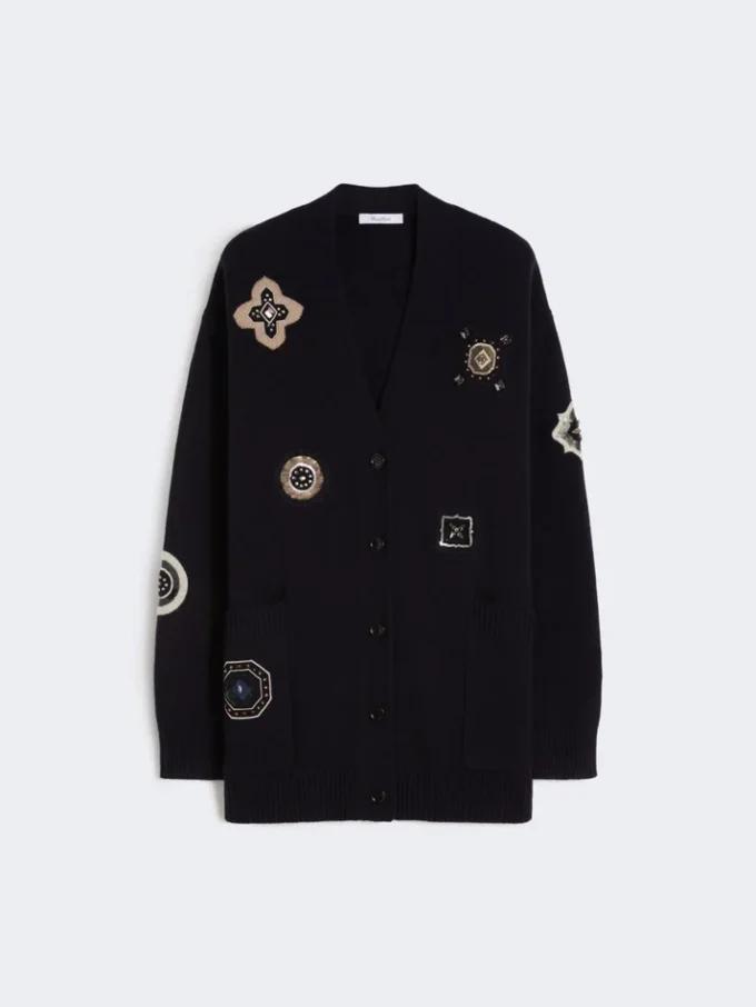 Long wool and cashmere cardigan, ultramarine