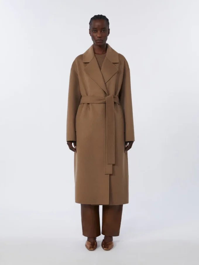 Long wool broadcloth coat, camel