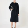 Long wool, cashmere and silk coat, navy