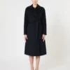 Long wool, cashmere and silk coat, navy
