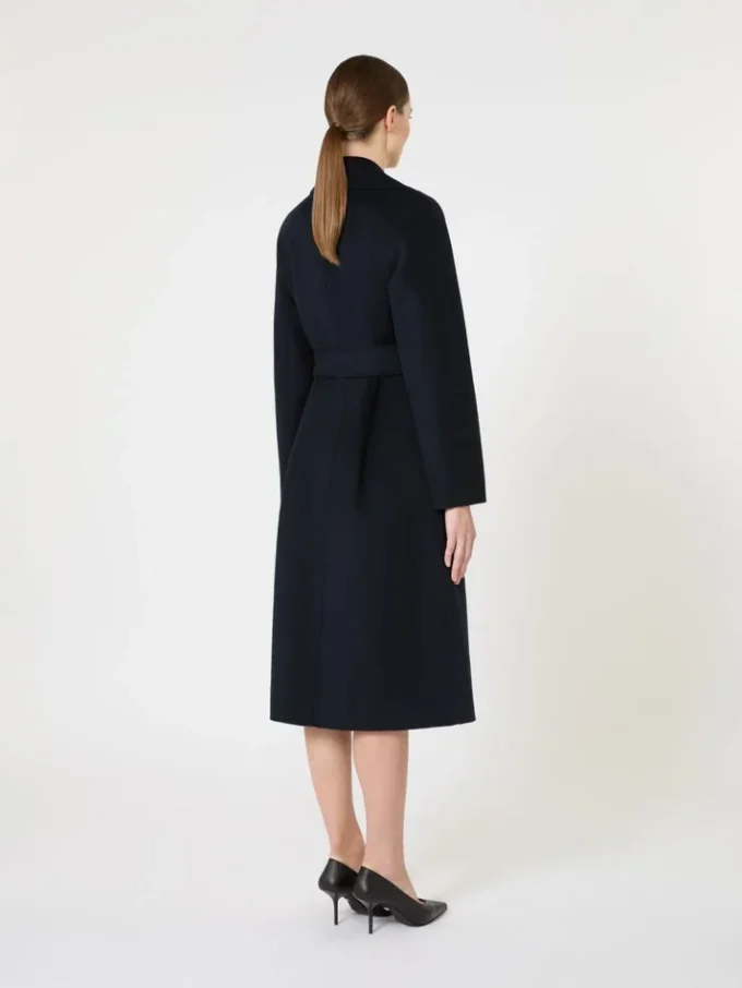 Long wool, cashmere and silk coat, navy