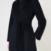 Long wool, cashmere and silk coat, navy