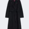 Long wool, cashmere and silk coat, navy