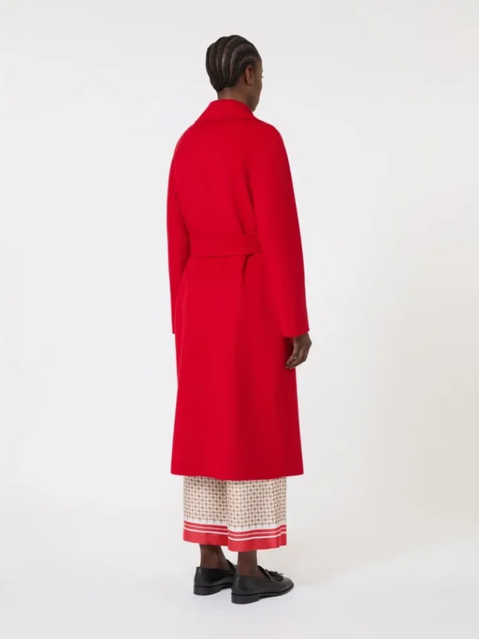 Long wool, cashmere and silk coat, red