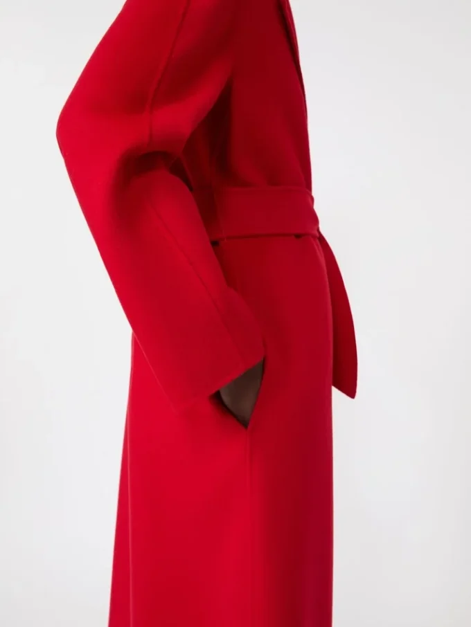 Long wool, cashmere and silk coat, red