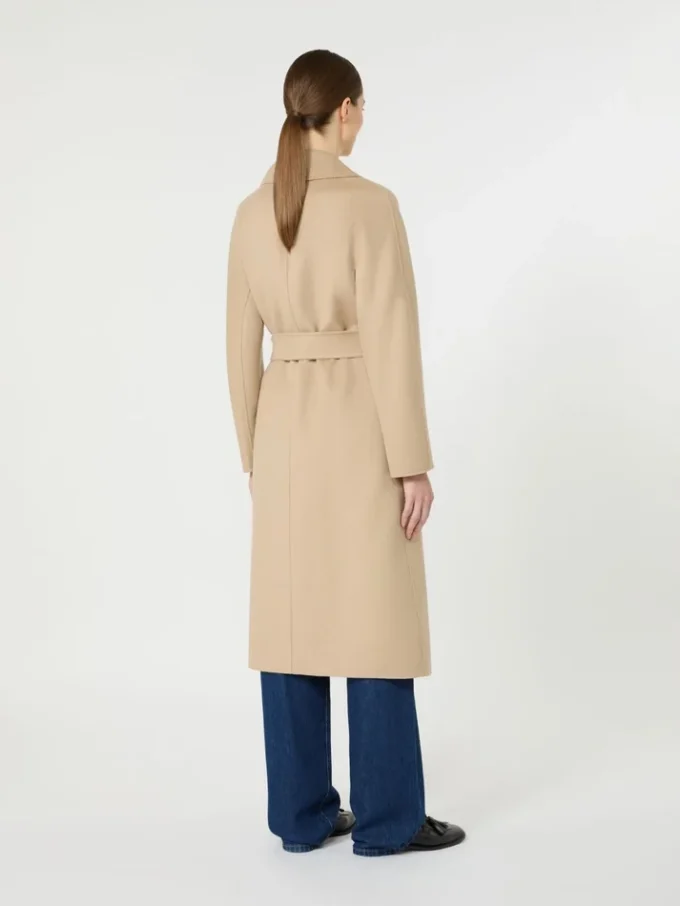 Long wool, cashmere and silk coat, sand