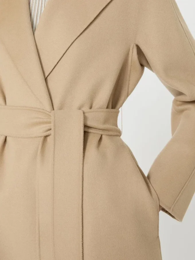 Long wool, cashmere and silk coat, sand