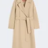 Long wool, cashmere and silk coat, sand