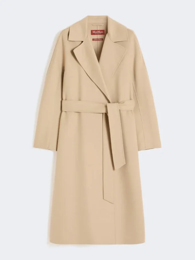 Long wool, cashmere and silk coat, sand