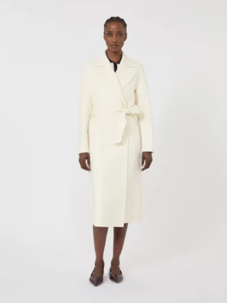 Long wool, cashmere and silk coat, white