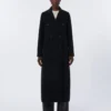 Long wool coat with half-belt detail, black Long wool coat with half-belt detail, black