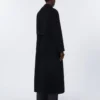 Long wool coat with half-belt detail, black Long wool coat with half-belt detail, black