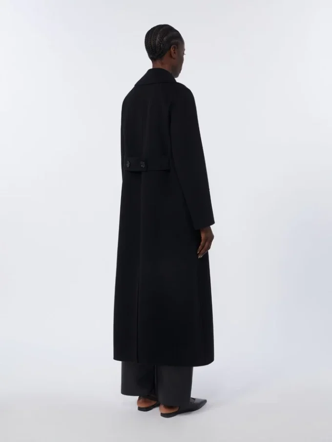 Long wool coat with half-belt detail, black Long wool coat with half-belt detail, black