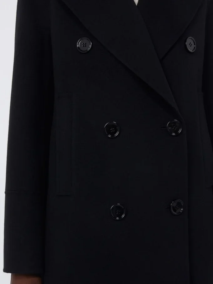 Long wool coat with half-belt detail, black Long wool coat with half-belt detail, black