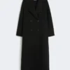 Long wool coat with half-belt detail, black Long wool coat with half-belt detail, black