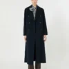 Long wool coat with half-belt detail, midnightblue Long wool coat with half-belt detail, midnightblue