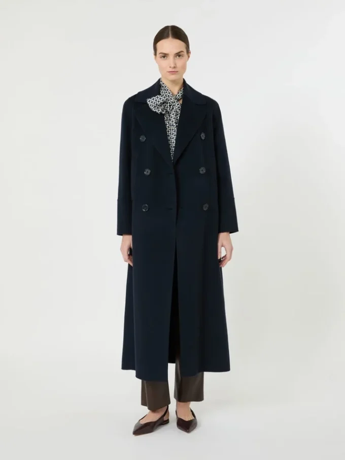 Long wool coat with half-belt detail, midnightblue Long wool coat with half-belt detail, midnightblue
