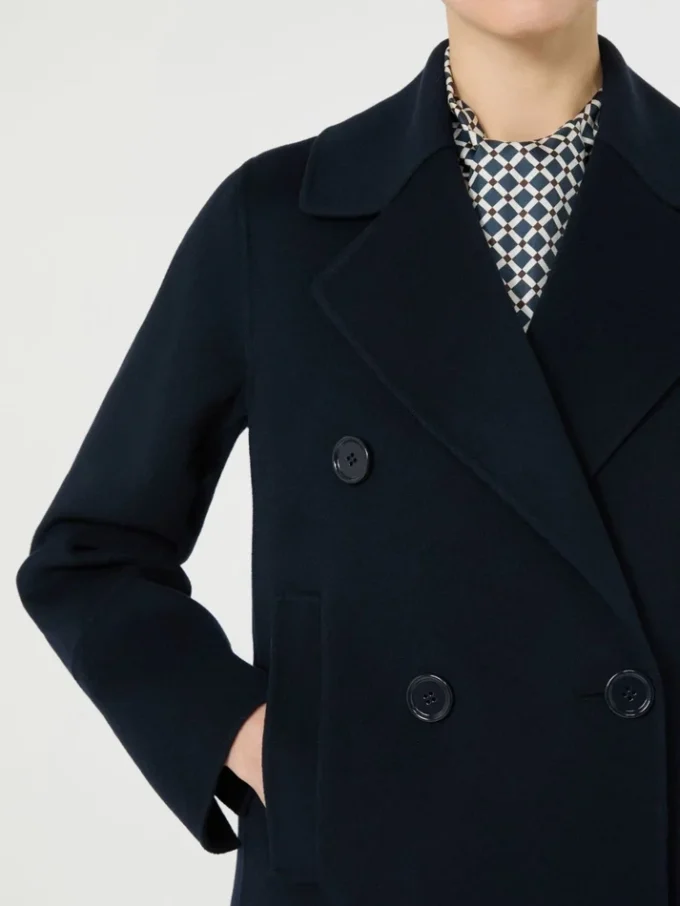 Long wool coat with half-belt detail, midnightblue Long wool coat with half-belt detail, midnightblue
