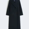 Long wool coat with half-belt detail, midnightblue Long wool coat with half-belt detail, midnightblue