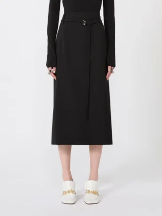 long wool skirt with belt black 2 330x440 - Long wool skirt with belt, black
