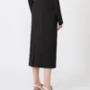 Long wool skirt with belt, black