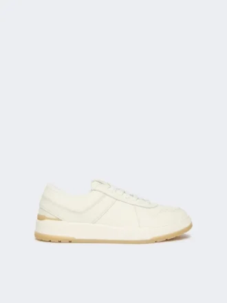 Low-top trainers in tumbled leather, white